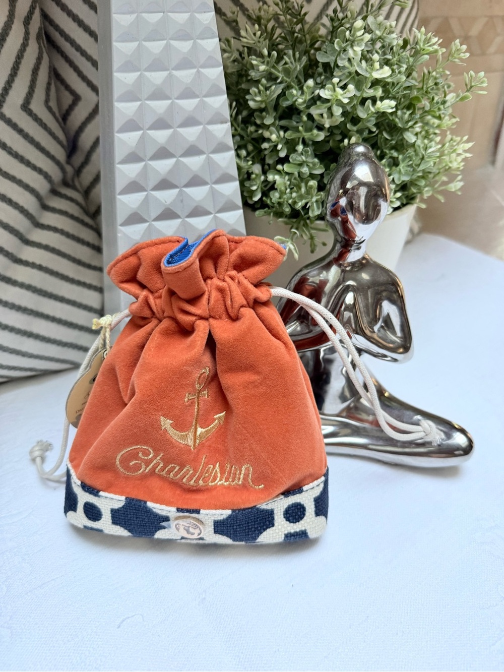 Spartina 449 Orange Velvet Charleston Keepsake Drawstring Pouch